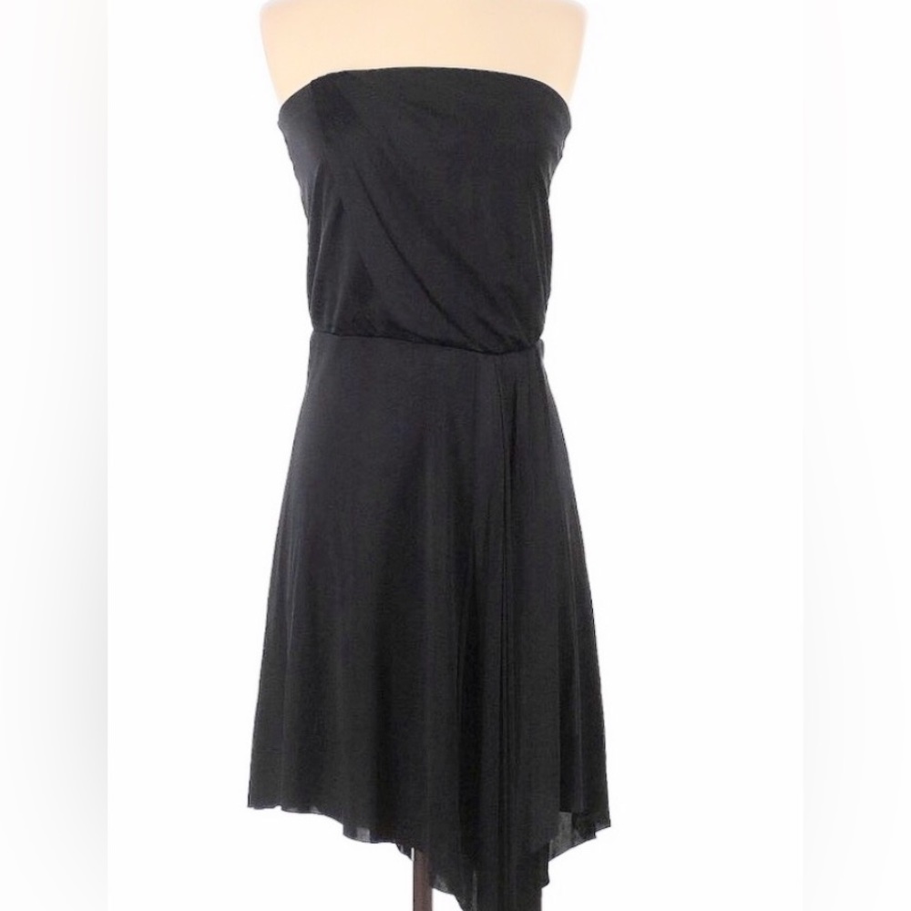 Black Strapless Asymmetrical Midi Dress
